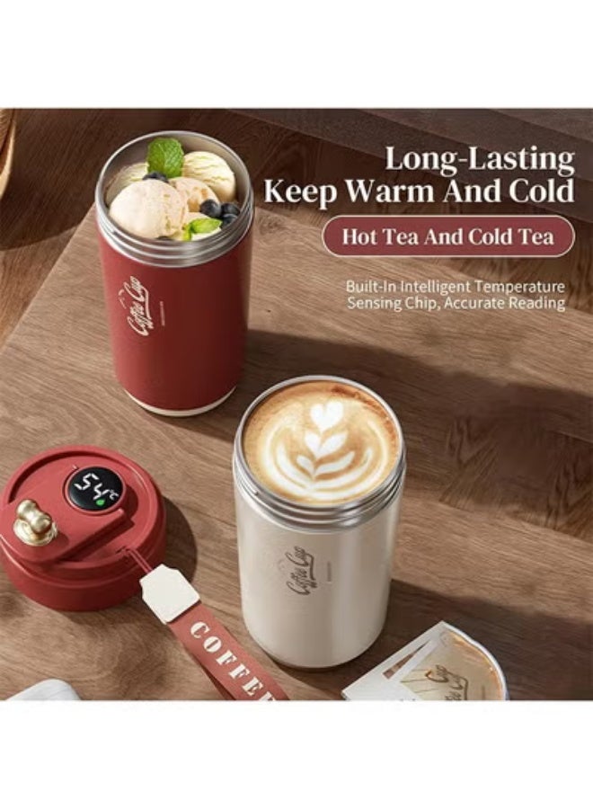 fantasize 15 Oz Travel Mug Insulated Coffee Cup, Vacuum Flask, Reusable Stainless Steel Thermos with Leak-Proof Lid, Temperature Display, Travel Coffee Mug for Hot and Cold Drinks(Red) - Image 2